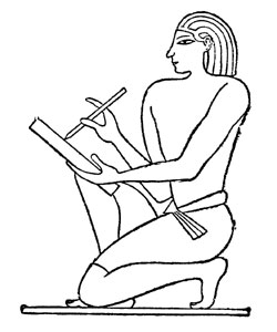 Египетское изображение писца. Писцы в древнем Египте принадлежали к третьему классу жрецов; они заведовали землями и строительной частью храма. Обучение писца наукам, требующимся для этой должности, продолжалось 12 лет