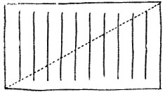 Рис. 50. Начертим на прямоугольном листе бумаги десять вертикальных линий одинаковой длины и проведем пунктиром диагональ