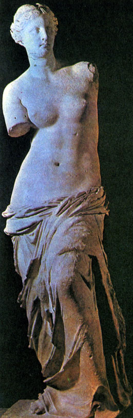 Агесандр. Афродита Милосская. III-II вв. до н. э. С тех пор, как в 1820 г. статуя Венеры была извлечена из земли острова Милос, она олицетворяет вечный идеал красоты