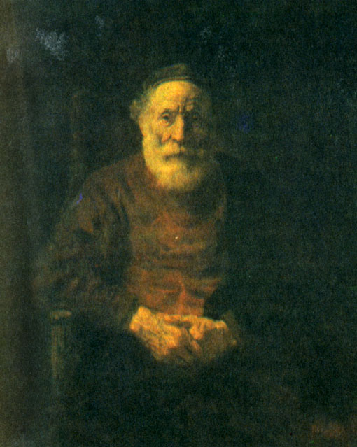 Рембрандт. Портрет старика в красном. 1652-1654. В изможденном лице и натруженных руках старца - красота и мудрость прожитой им жизни