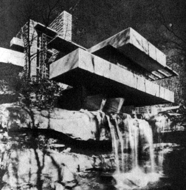 Современная архитектура - это геометрия, парящая в воздухе. Дом над водопадом в Бер-Ране. США. Арх. Ф. Райт. 1936