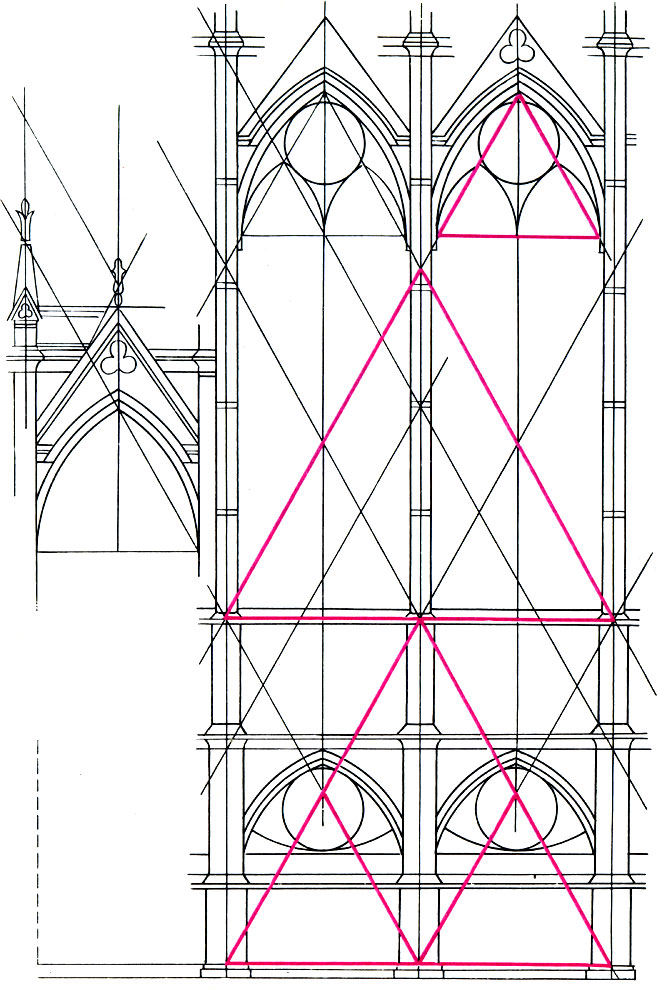 Равносторонний треугольник - основа пропорциональной сетки капеллы Сен-Шапель (по Виолле-ле-Дюку)