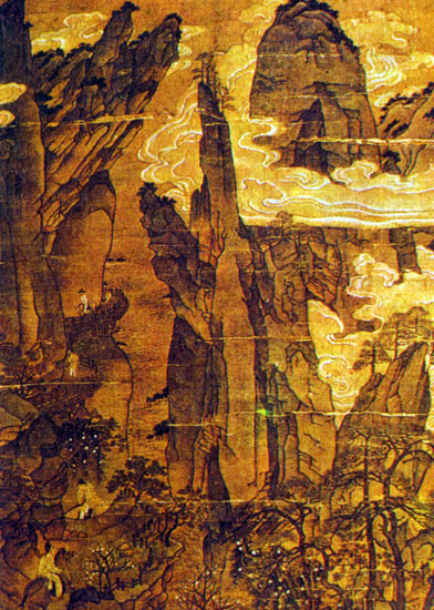 Ли Чжао-дао (?). Путники в горах. Фрагмент свитка на шелку. Конец VII - начало VIII в.