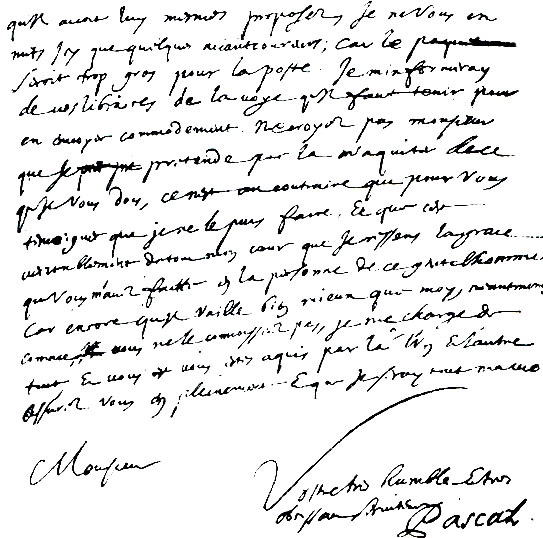 Автограф письма Паскаля к Гюйгенсу от 6 января 1659 года